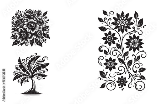 Plants and Flower Silhouette Vector Illustration Set photo