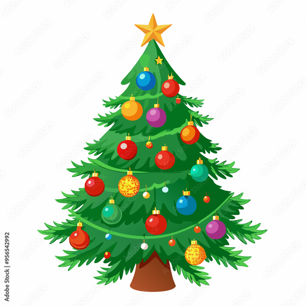 Christmas tree vector illustration, New Year Xmas tree icon on white background, decorated with light Christmas tree vector illustration, New Year Xmas tree icon on white background, decorated with light
