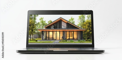 Modern House Design on Laptop Screen