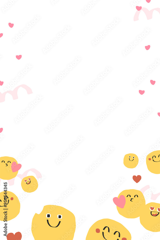 Fototapeta premium PNG frame of cute doodle emoji with heart sign