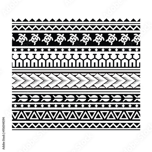 Polynesian tattoo tribal band design. Samoan tattoo tribal ornament border. Decorative seamless pattern.