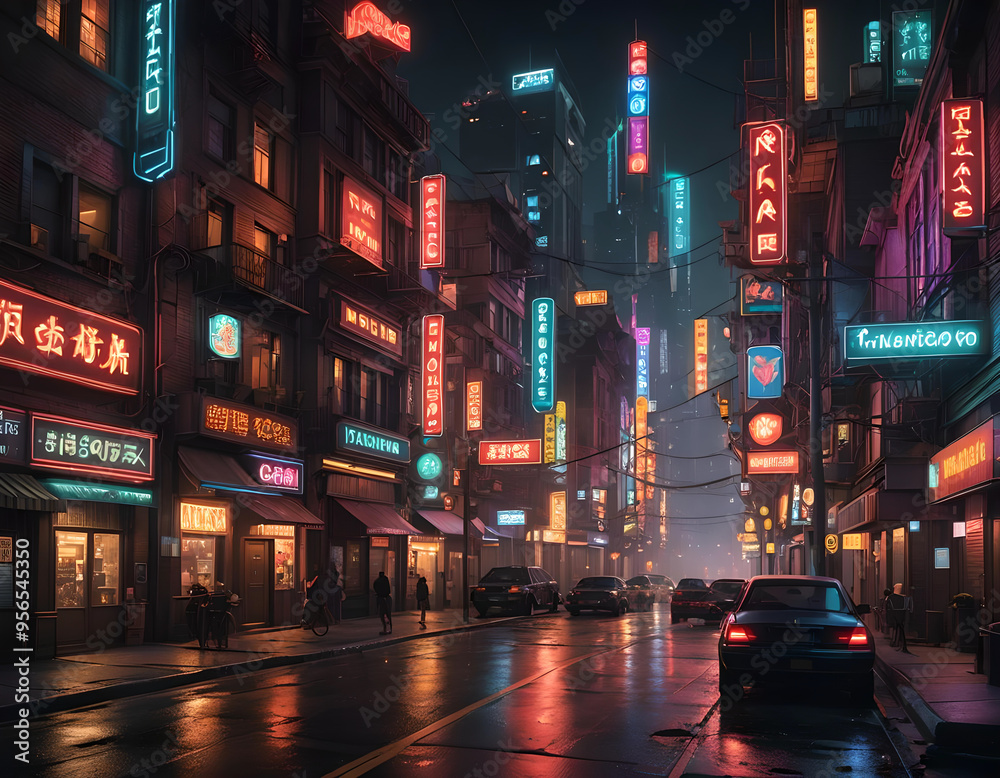 Fototapeta premium City streets at night. Abstract urban night background. Digital illustration. CG Artwork Background