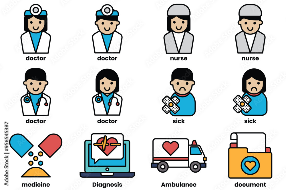 Set of collection of illustrations in the concept of medical objects Set of collection of illustrations in the concept of medical objects