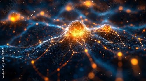 Futuristic Neural Network Concept on Dark Background with Copy Space - Abstract 3D Rendering of AI Technology