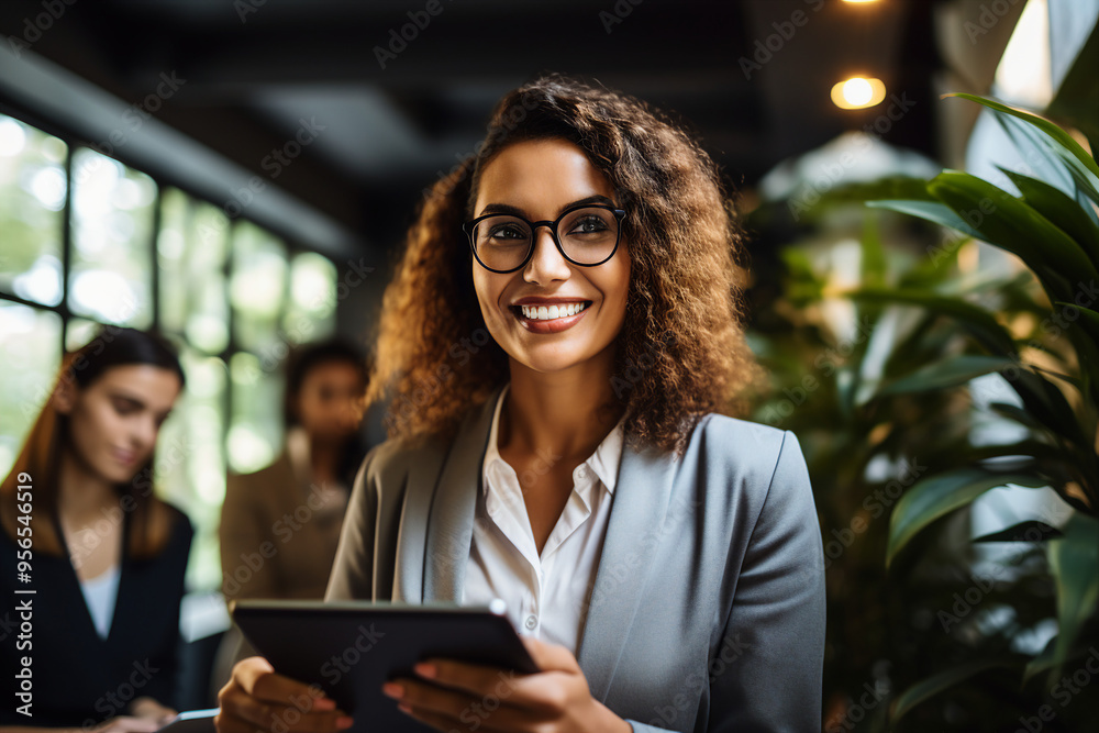 Successful business people person in modern interior office space building made with Generative AI artwork Successful business people person in modern interior office space building made with Generative AI artwork