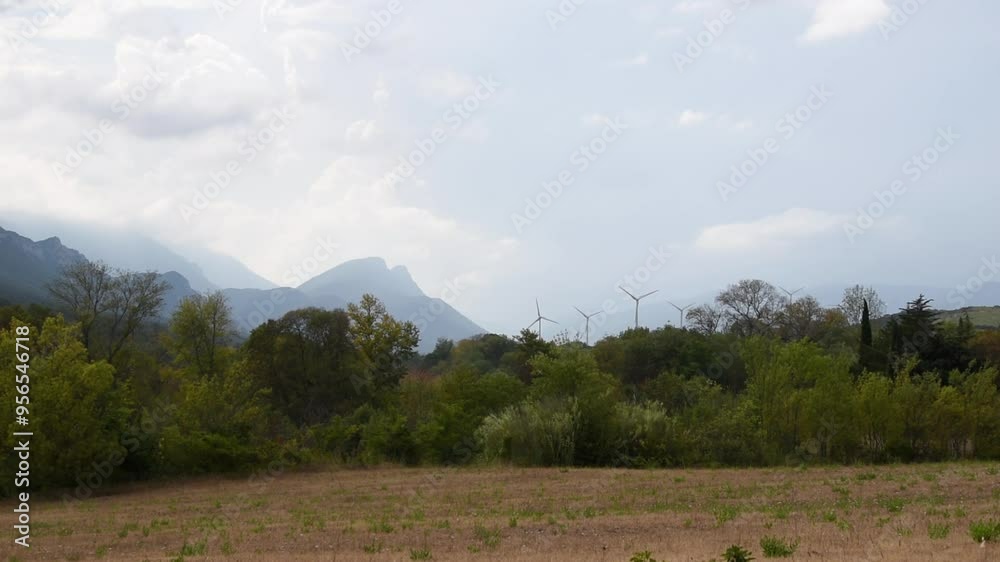 Beautiful mountain landscape with wind turbines (South of France) Beautiful mountain landscape with wind turbines (South of France)