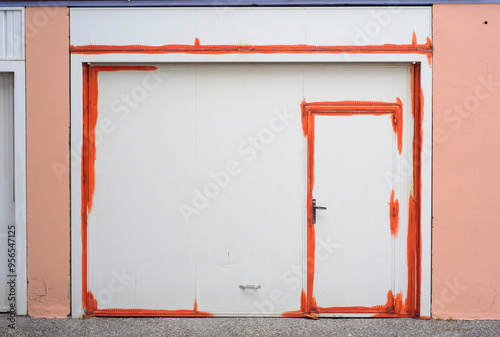 Silueta pintando puerta de garage y puerta individual photo