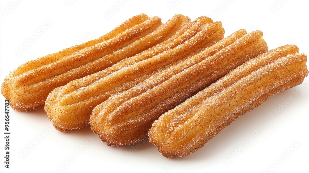 Mexican churros with a dusting of cinnamon sugar on a white background Mexican churros with a dusting of cinnamon sugar on a white background