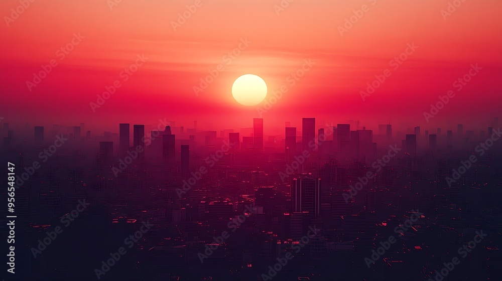 city sunrise close up red sky : Generative AI city sunrise close up red sky : Generative AI