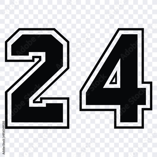 Sketch numbers for cutting or print.
Sport jersey number 24 vector black color template isolated.