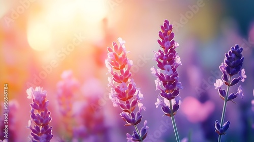 Spring lavender flowers under sunlight Lilac flowers close up Beautiful landscape of nature with a panoramic view Hi spring long banner : Generative AI