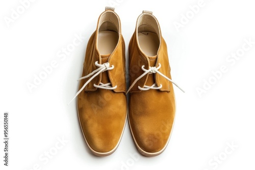 Light brown suede chukka boots for men on white background. photo