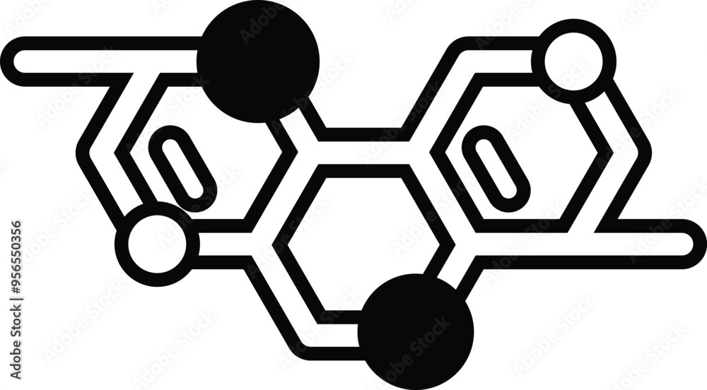 A drawing of a molecule with a Black and white circle in the middle