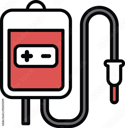 Illustration of blood donation bag in line drawing style in line drawing style