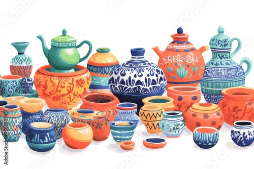 a stunning display of traditional taiwanese pottery and ceramics at the zhongzhi festival, with vibrant colors and patterns illustration photo