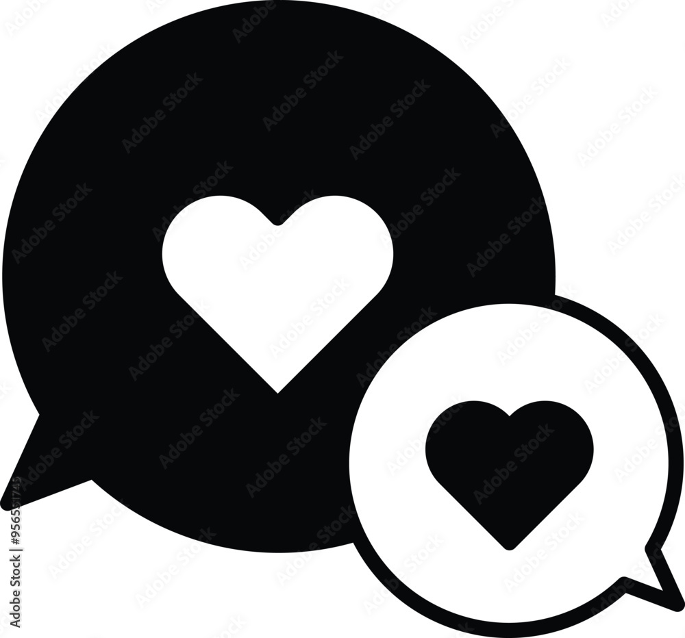 Two hearts are shown in a black and white circle