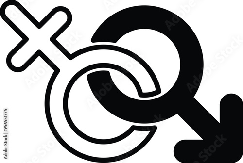 A black and white symbol of a man and woman