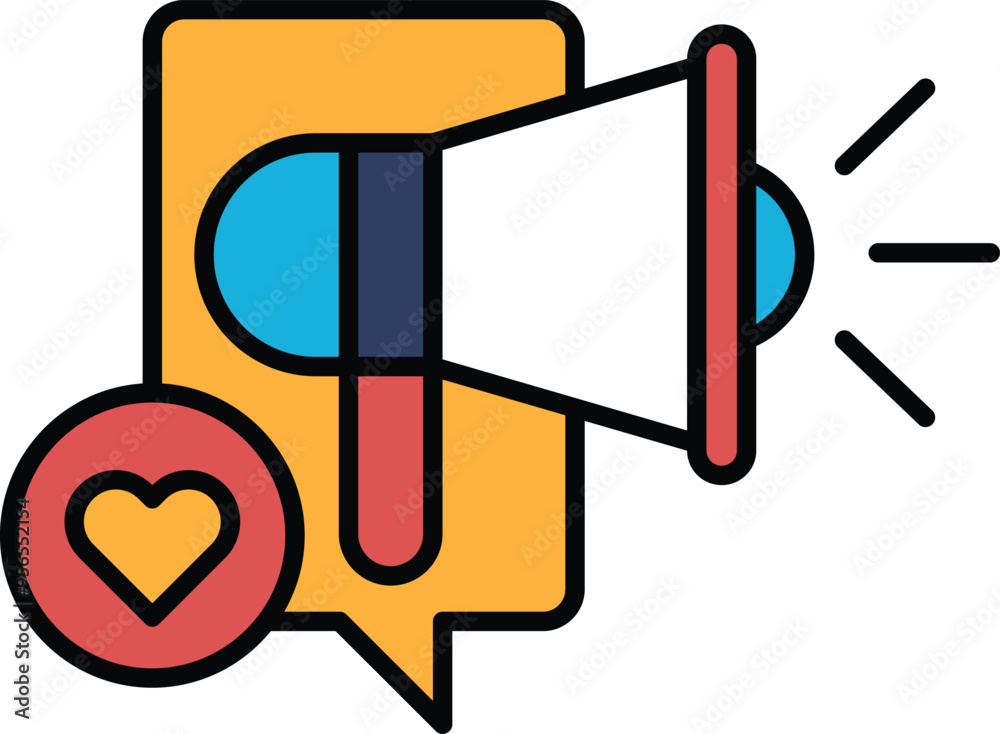 A red, blue and yellow megaphone with a heart on it A red, blue and yellow megaphone with a heart on it