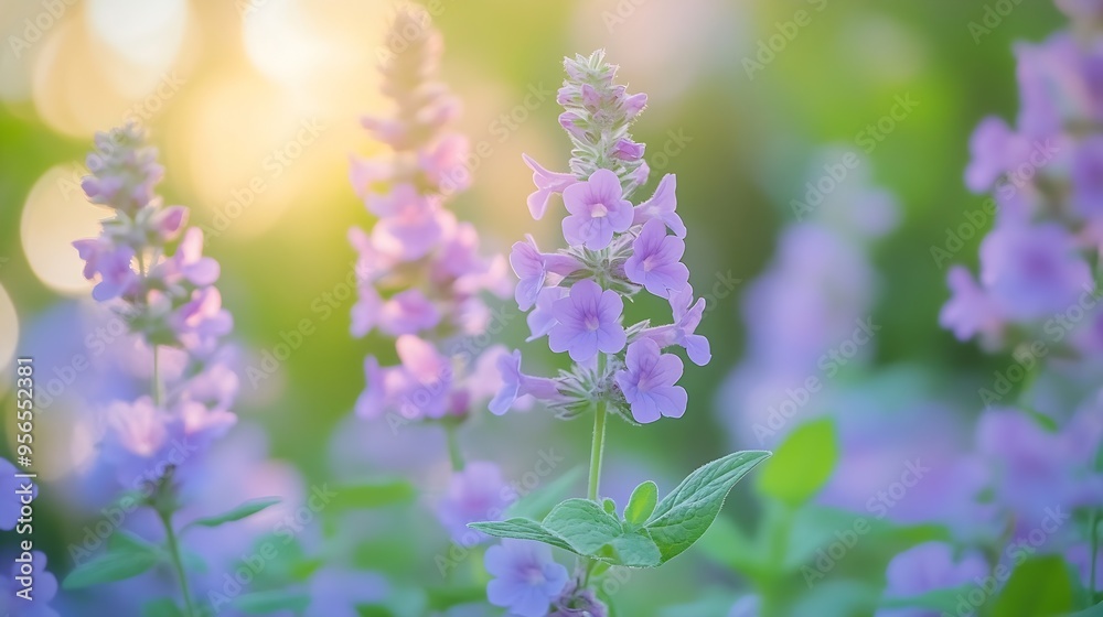 Fototapeta premium Nepeta cataria Purple catmint flowers in garden : Generative AI