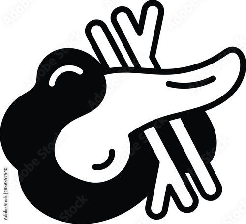 A cartoon drawing of a pancreas with black and white lines