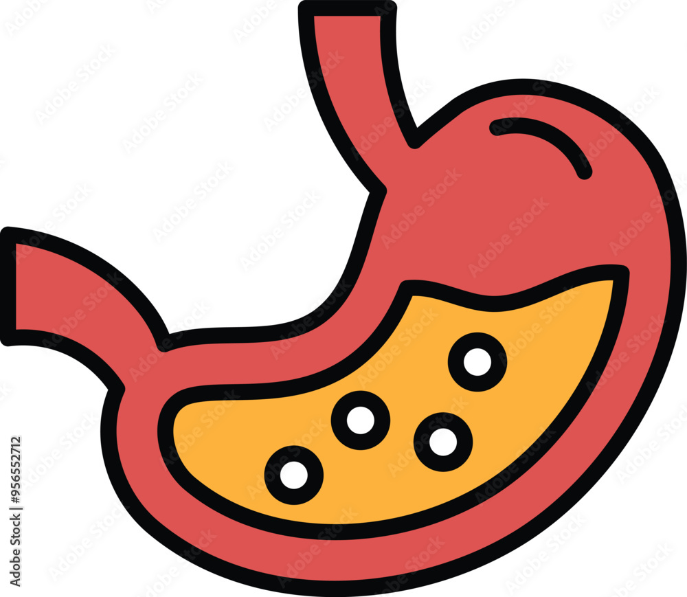A cartoon drawing of a stomach with a red and orange color scheme A cartoon drawing of a stomach with a red and orange color scheme