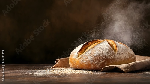 A Cozy Loaf of Bread with Rising Steam: A Warm Invitation to Flavor and Comfort Awaiting You. Bakery Concpet photo