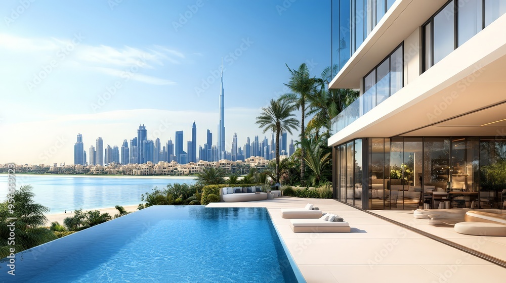 Fototapeta premium Elevate your lifestyle with Dubai real estate, where modern architecture meets timeless elegance.