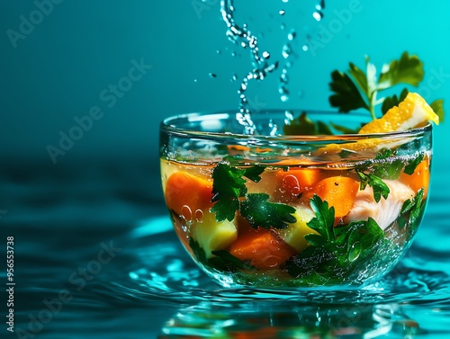 A vibrant shot of a plate of Psarosoupa photo