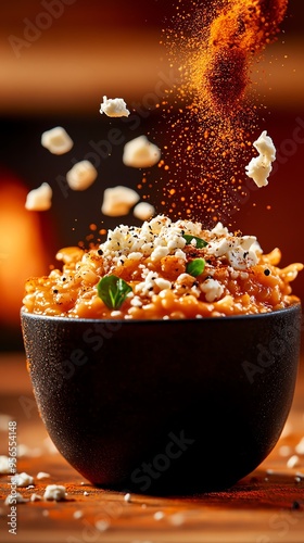 An atmospheric shot of a steaming bowl of Trahanas soup