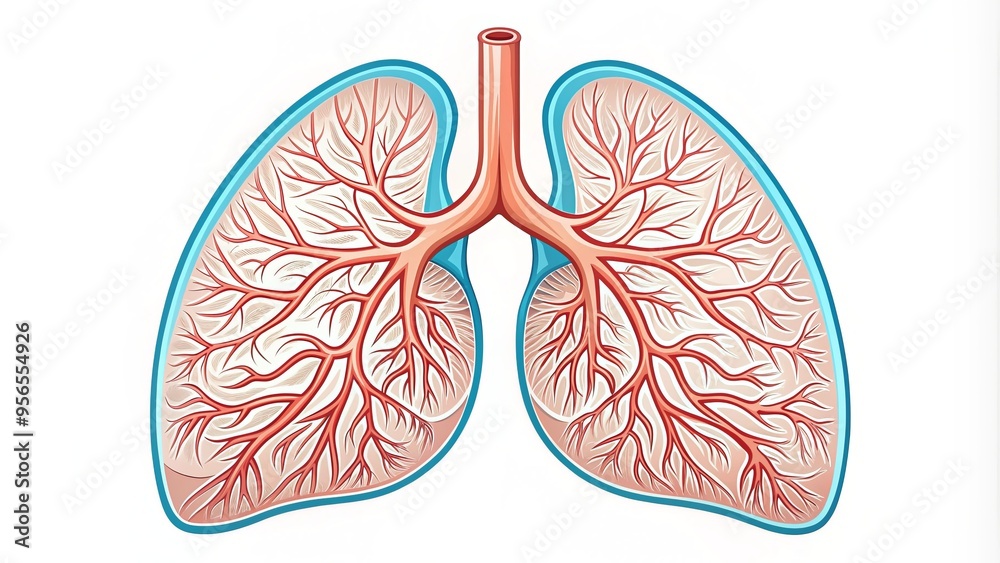 Simple illustration of a human lung icon with a clean editable stroke, symbolizing health, respiratory system, and medical care on a white background.