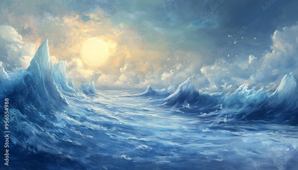An illustration of a frozen sea on a sunny day An illustration of a frozen sea on a sunny day