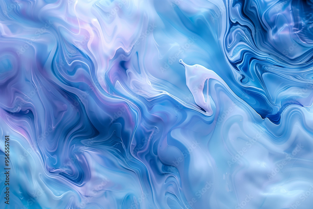 Obraz premium Abstract Blue, Purple, and White Swirled Pattern: Fluid Art Design with Marble-Like Texture.