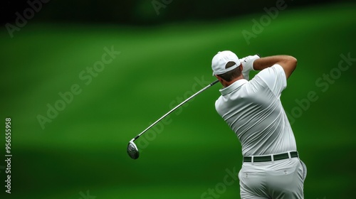 Side view of a man playing golf