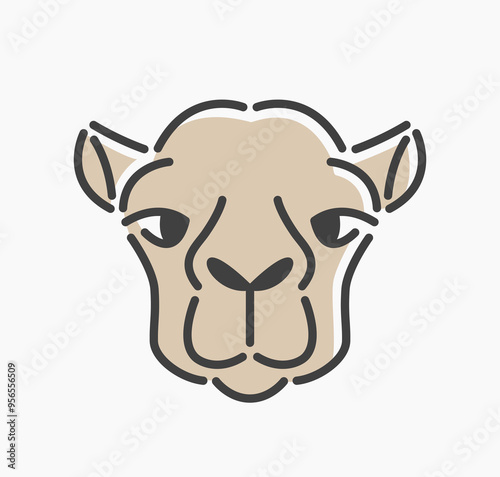 camel head cartoon flat line art. Illustration of camel head, ideal for needs related to Eid al-Adha, animals, arabian, and more.