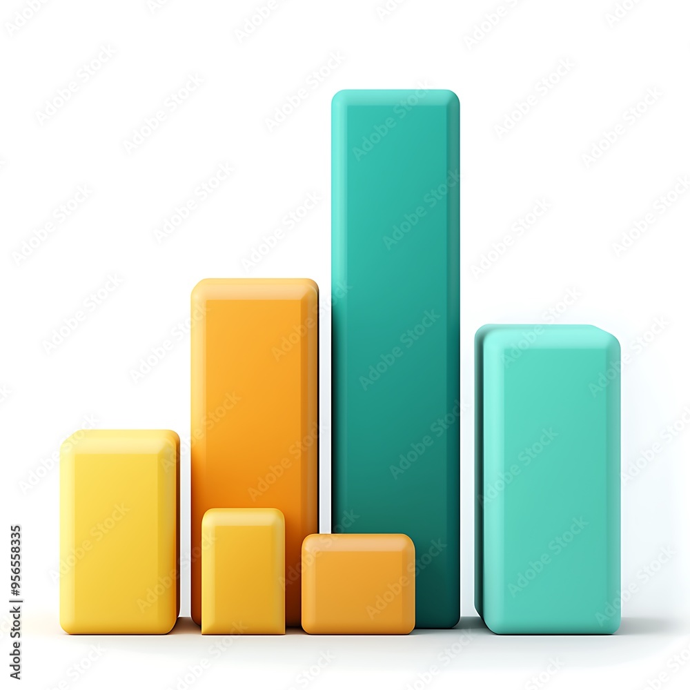 A 3D bar chart with vibrant yellow, orange, and green bars standing tall. A 3D bar chart with vibrant yellow, orange, and green bars standing tall.