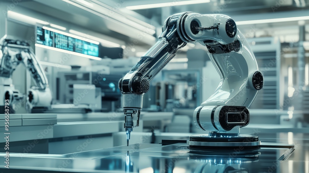 factory powered by AI, where machines learn and adapt to optimize production. factory powered by AI, where machines learn and adapt to optimize production.