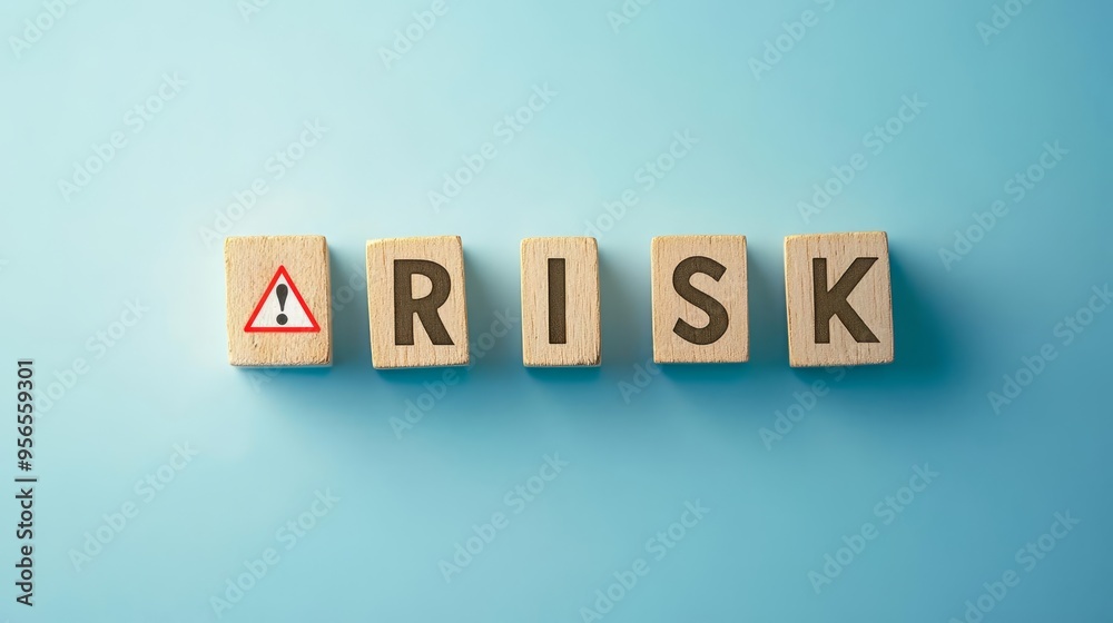 Conceptual image showcasing the word 'RISK' on wooden blocks with a warning symbol, symbolizing caution and awareness. Conceptual image showcasing the word 'RISK' on wooden blocks with a warning symbol, symbolizing caution and awareness.