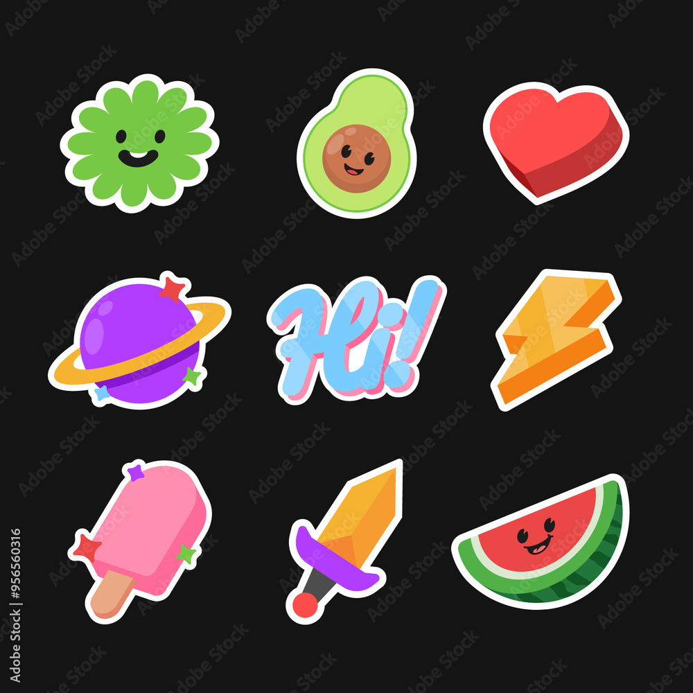 Retro cartoon stickers in flat design Retro cartoon stickers in flat design