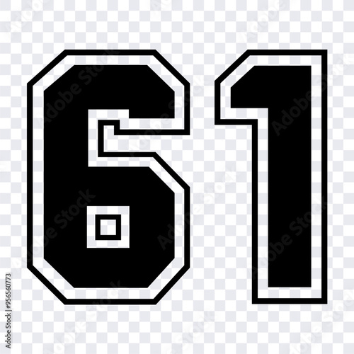 Sketch numbers for cutting or print.
Sport jersey number 61 vector black color template isolated.
