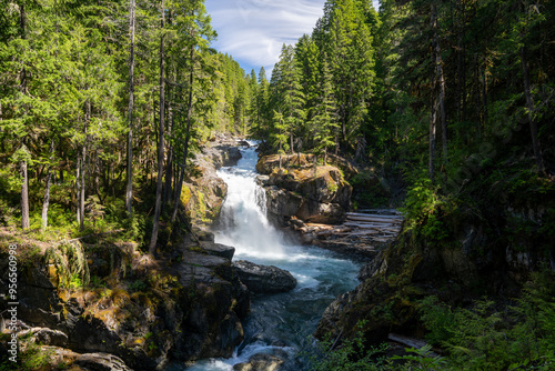 An amazing sunny view of gushing Silver Falls in Mt. Rainier National Park. photo