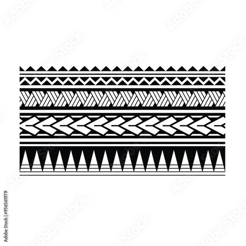 Polynesian tattoo tribal band design. Samoan tattoo tribal ornament border.
 Decorative seamless pattern.