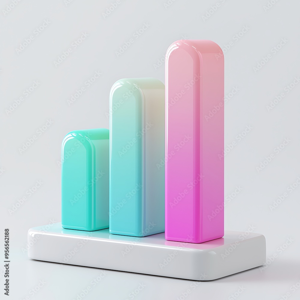 A minimalist 3D gradient bar chart symbolizing business growth and innovation. A minimalist 3D gradient bar chart symbolizing business growth and innovation.