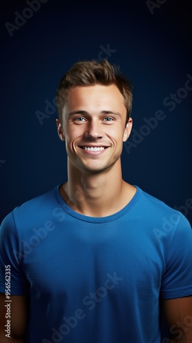 Indigo background Happy european white man realistic person portrait of young beautiful Smiling man good mood Isolated on Background Banner 