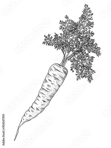Vector illustration of carrot in engraving style