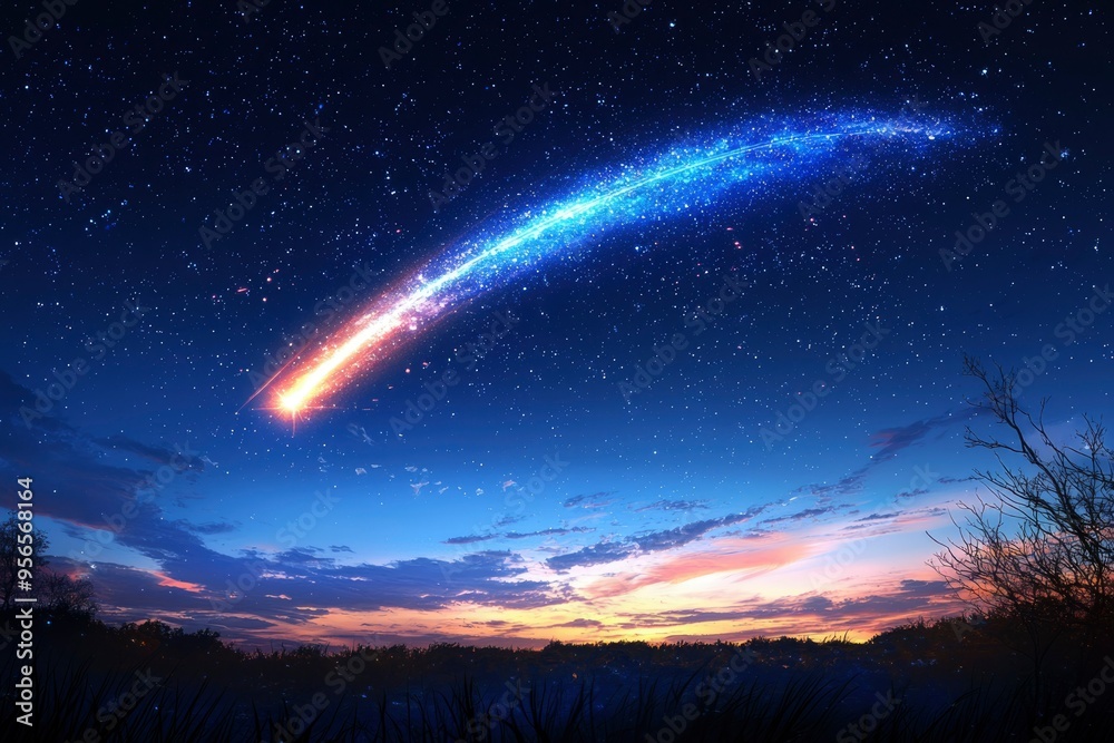 A Bright Shooting Star Streaking Across a Night Sky A Bright Shooting Star Streaking Across a Night Sky