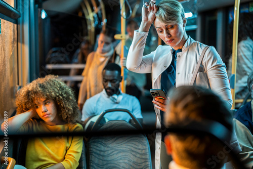 A group of passengers on a bus