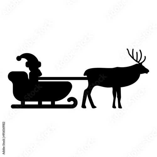 Santa Claus in a reindeer wagon chariot with sled icon black color vector illustration image flat style