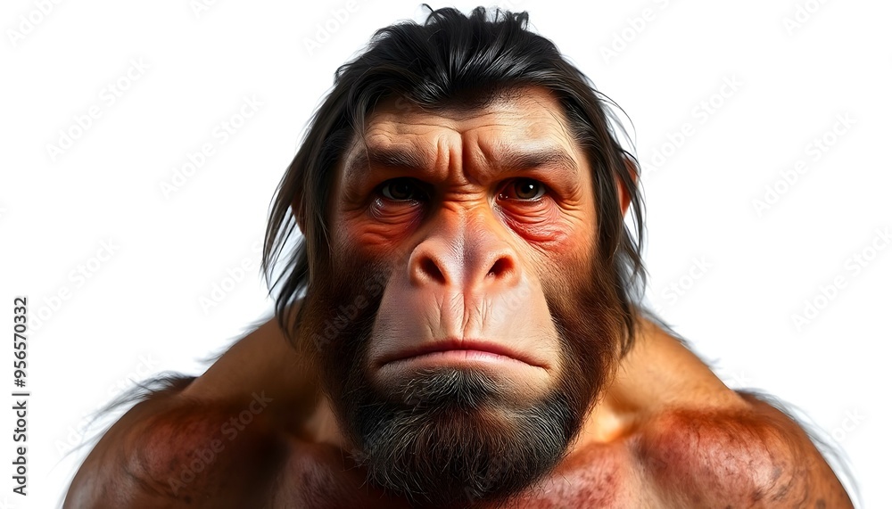 Evolution of man, neanderthal man isolated on a white background