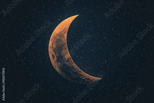 A crescent moon against a starry night sky