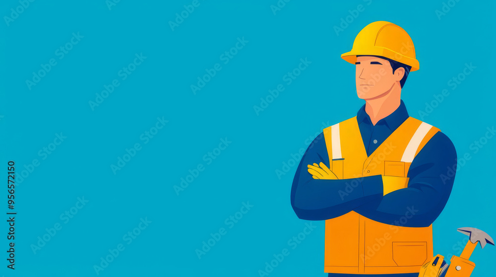 Construction worker using tools, proper ergonomics, flat design illustration Construction worker using tools, proper ergonomics, flat design illustration
